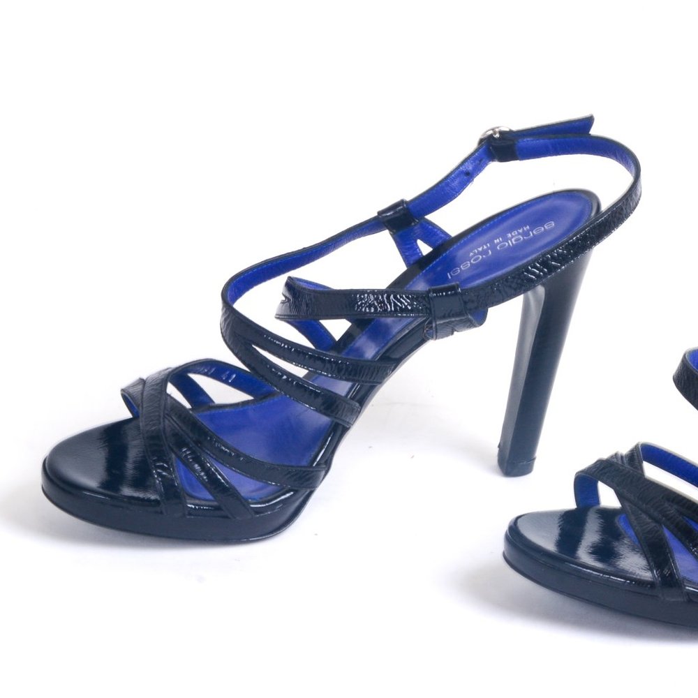 Gorgeous SERGIO ROSSI patent leather strappy black and blue pumps in EUC! - Picture 5 of 9